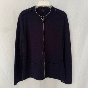 TALBOTS Navy Blue Military Style Knit Sweater Jacket